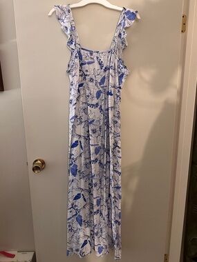 Stitchdrop - Size Large - Feminine Blue & White Floral Dress - Adjustable Straps